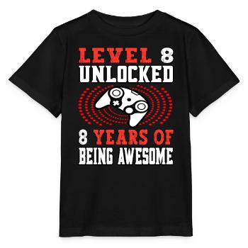Level 8 unlocked 8 years old - 8 birthday red - Stanley/Stella MINI CREATOR Kids’ T-Shirt - black - Front - Mikhail (115cm)