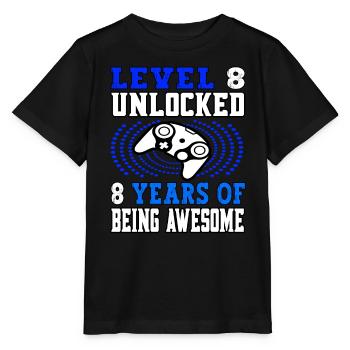 Level 8 unlocked 8 years old - 8 birthday blue - Stanley/Stella MINI CREATOR Kids’ T-Shirt - black - Front - Mikhail (115cm)