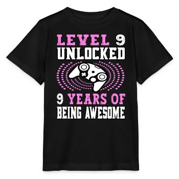Level 9 unlocked 9 years old - 9 birthday pink - Stanley/Stella MINI CREATOR Kids’ T-Shirt - black - Front - Mikhail (115cm)