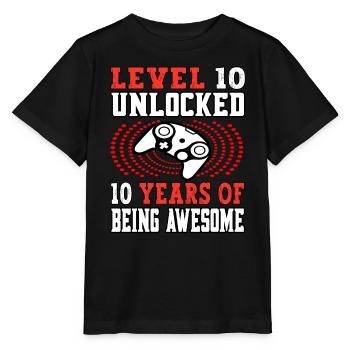 Level 10 unlocked - 10 birthday gamer red - Stanley/Stella MINI CREATOR Kids’ T-Shirt - black - Front - Mikhail (115cm)