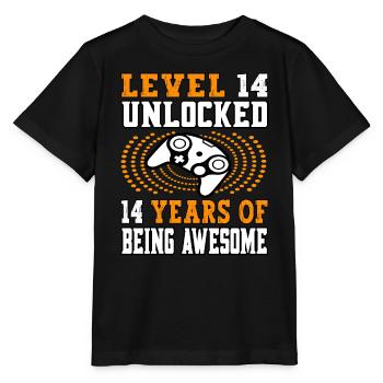 Level 14 unlocked - 14 Birthday Gamer orange - Stanley/Stella MINI CREATOR Kids’ T-Shirt - black - Front - Mikhail (115cm)