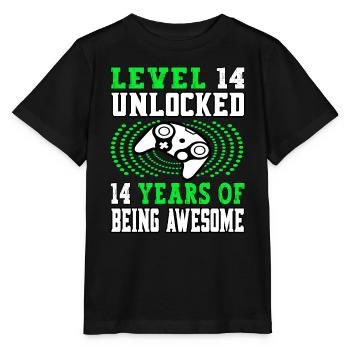 Level 14 unlocked - 14 Birthday Gamer green - Stanley/Stella MINI CREATOR Kids’ T-Shirt - black - Front - Mikhail (115cm)