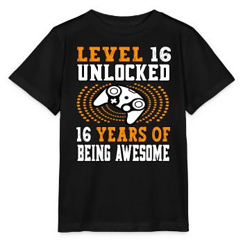 Niveau 16 débloqué - 16 Birthday Gamer orange - T-shirt bio MINI CREATOR Stanley/Stella Enfant - noir - Devant - Mikhail (115cm)