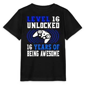 Niveau 16 débloqué - 16 Birthday Gamer bleu - T-shirt bio MINI CREATOR Stanley/Stella Enfant - noir - Devant - Mikhail (115cm)