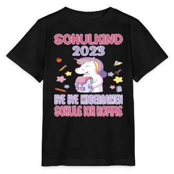 Schulkind Bye Bye Kindergarten Einhorn Schule 2023 - Stanley/Stella Kinder T-Shirt MINI CREATOR  - Schwarz - Vorne - Mikhail (115cm)
