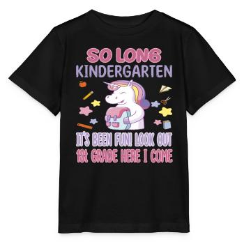 1st Grad here I come - Einhorn Schule - Stanley/Stella Kinder T-Shirt MINI CREATOR  - Schwarz - Vorne - Mikhail (115cm)