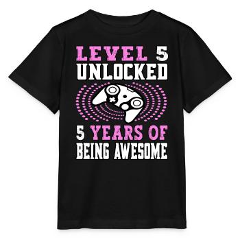 Level 5 unlocked 5 years old - 5 birthday pink - Stanley/Stella MINI CREATOR Kids’ T-Shirt - black - Front - Mikhail (115cm)