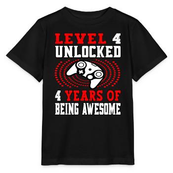 Niveau 4 débloqué 4 ans - 4 anniversaire rouge - T-shirt bio MINI CREATOR Stanley/Stella Enfant - noir - Devant - Mikhail (115cm)