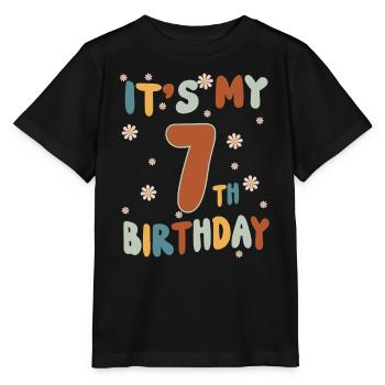 Its my 7 Birthday - Hippie Groovy Flowers - Stanley/Stella MINI CREATOR Kids’ T-Shirt - black - Front - Mikhail (115cm)
