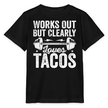 Works Out But Clearly Loves Tacos - Stanley/Stella MINI CREATOR Kids’ T-Shirt - black - Front - Mikhail (115cm)