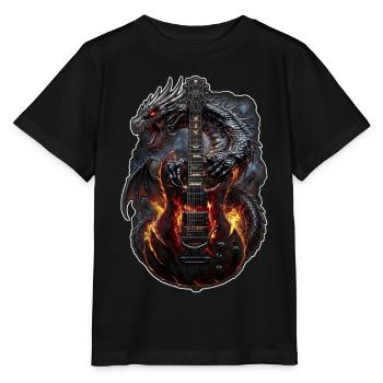 Dragon Rock – Burning Guitar - Stanley/Stella MINI CREATOR Kids’ T-Shirt - black - Front - Mikhail (115cm)