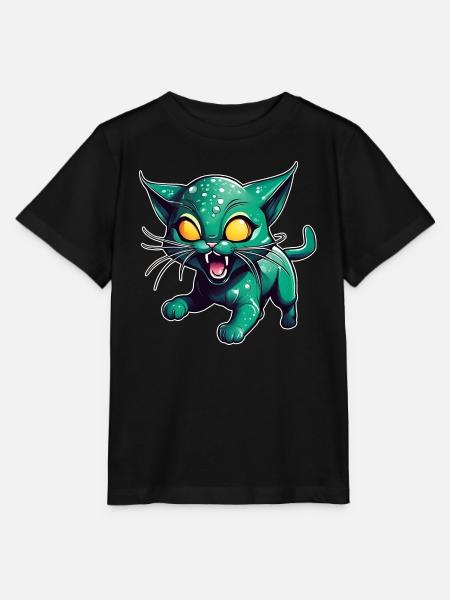 Grüne Alien Katze - Stanley/Stella Kinder T-Shirt MINI CREATOR - Schwarz