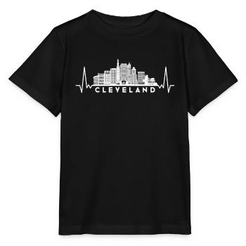 Herzschlag Skyline USA Cleveland - Stanley/Stella Kinder T-Shirt MINI CREATOR  - Schwarz - Vorne - Mikhail (115cm)