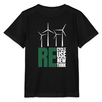 Recycle Réutiliser Renew Rethink Wind Turbine - Wind - T-shirt bio MINI CREATOR Stanley/Stella Enfant - noir - Devant - Mikhail (115cm)