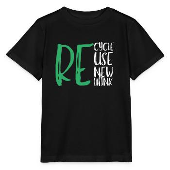 Recycle Réutiliser Renew Rethink Wind Turbine - Wind - T-shirt bio MINI CREATOR Stanley/Stella Enfant - noir - Devant - Mikhail (115cm)