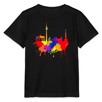 Berlin Skyline Bunte Farben Malerei Kunst Berliner - Stanley/Stella Kinder T-Shirt MINI CREATOR  - Schwarz - Vorne - Mikhail (115cm)
