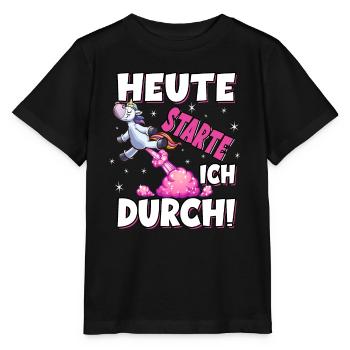 Heute Starte Ich Durch - Pupsen Einhorn - Stanley/Stella Kinder T-Shirt MINI CREATOR  - Schwarz - Vorne - Mikhail (115cm)