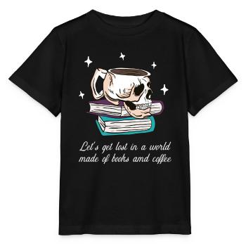 Immersion between book pages and coffee - Stanley/Stella MINI CREATOR Kids’ T-Shirt - black - Front - Mikhail (115cm)
