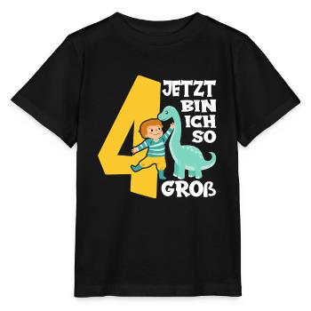 Dino Junge 4. Geburtstag Jetzt bin ich so groß - Stanley/Stella Kinder T-Shirt MINI CREATOR  - Schwarz - Vorne - Mikhail (115cm)