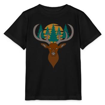 Bois de cerf rouge avec des bois de cerf - T-shirt bio MINI CREATOR Stanley/Stella Enfant - noir - Devant - Mikhail (115cm)