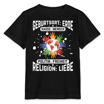 Geburtsort Erde Politik Freiheit Religion Liebe - Stanley/Stella Kinder T-Shirt MINI CREATOR  - Schwarz - Vorne - Mikhail (115cm)