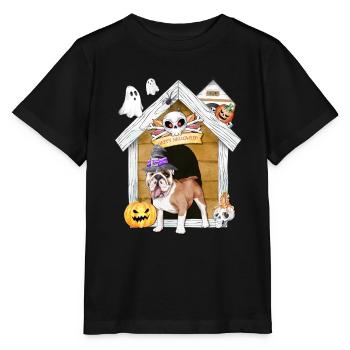 Halloween British Bulldog Dog Witch - Stanley/Stella MINI CREATOR Kids’ T-Shirt - black - Front - Mikhail (115cm)