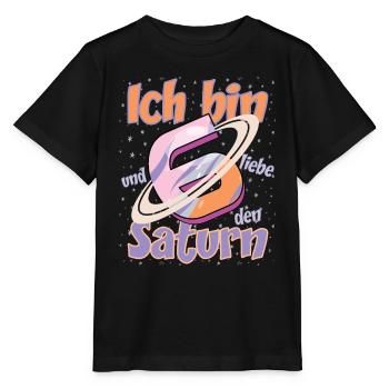 Saturn Planet 6 Mädchen Kindergeburtstag - Stanley/Stella Kinder T-Shirt MINI CREATOR  - Schwarz - Vorne - Mikhail (115cm)