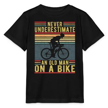 Unterschätze niemals einen alten Mann auf einem Fahrrad - Stanley/Stella Kinder T-Shirt MINI CREATOR  - Schwarz - Vorne - Mikhail (115cm)