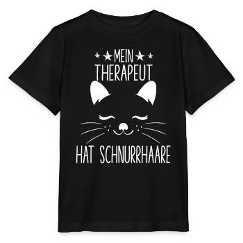 Mein Therapeut hat Schnurrhaare süßer Katzenspruch - Stanley/Stella Kinder T-Shirt MINI CREATOR  - Schwarz - Vorne - Mikhail (115cm)