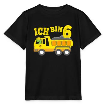 Geburtstagsgeschenk 6. Geburtstag Dino Kipplaster - Stanley/Stella Kinder T-Shirt MINI CREATOR  - Schwarz - Vorne - Mikhail (115cm)
