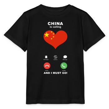 China is calling China Heart Souvenir - Stanley/Stella MINI CREATOR Kids’ T-Shirt - black - Front - Mikhail (115cm)