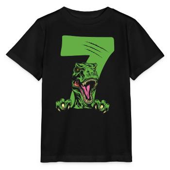 Children 7th Birthday 7 Years Dino Dinosaur - Stanley/Stella MINI CREATOR Kids’ T-Shirt - black - Front - Mikhail (115cm)