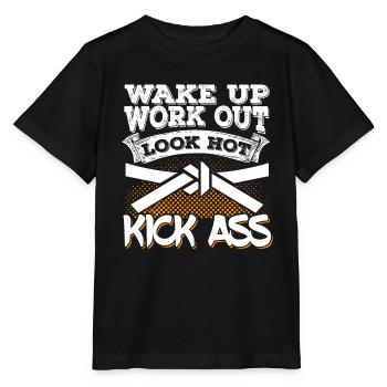 Karate Black Belt Gi Uniform Wake - Stanley/Stella Kinder T-Shirt MINI CREATOR  - Schwarz - Vorne - Mikhail (115cm)