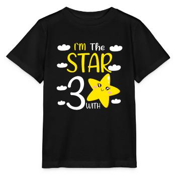 3 Years Old Birthday Girl at The Star With 3 - Stanley/Stella MINI CREATOR Kids’ T-Shirt - black - Front - Mikhail (115cm)