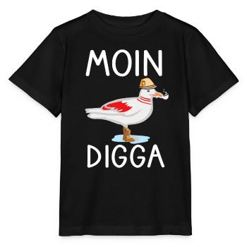 Moin Digga Seagull North German Low German Saying - Stanley/Stella MINI CREATOR Kids’ T-Shirt - black - Front - Mikhail (115cm)