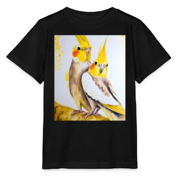 Nymphensittich Pärchen Gustav Klimt Style - Stanley/Stella Kinder T-Shirt MINI CREATOR  - Schwarz - Vorne - Mikhail (115cm)