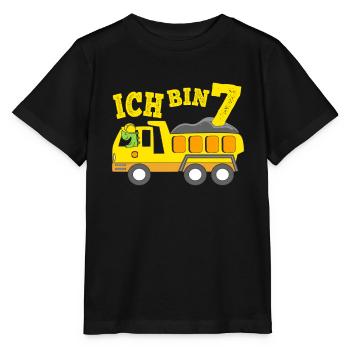 Geburtstagsgeschenk 7. Geburtstag Dino Kipplaster - Stanley/Stella Kinder T-Shirt MINI CREATOR  - Schwarz - Vorne - Mikhail (115cm)
