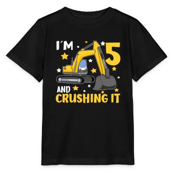 I'm 5 And Crushing It Boys 5th Birthday Excavator - Stanley/Stella Kinder T-Shirt MINI CREATOR  - Schwarz - Vorne - Mikhail (115cm)