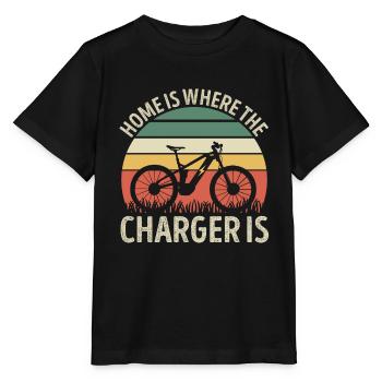 Home is where the Charger is Funny Ebike Sunset - Stanley/Stella MINI CREATOR Kids’ T-Shirt - black - Front - Mikhail (115cm)