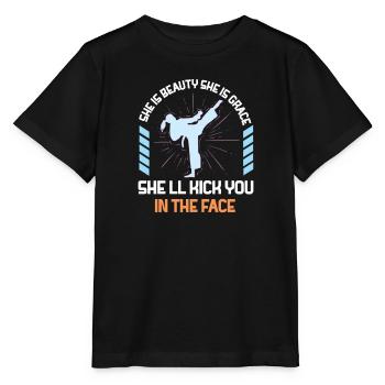 She Is Beauty She Is Grace She Will Kick You In - Stanley/Stella Kinder T-Shirt MINI CREATOR  - Schwarz - Vorne - Mikhail (115cm)