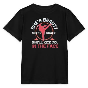 She Is Beauty She Is Grace She Will Kick You In - Stanley/Stella Kinder T-Shirt MINI CREATOR  - Schwarz - Vorne - Mikhail (115cm)