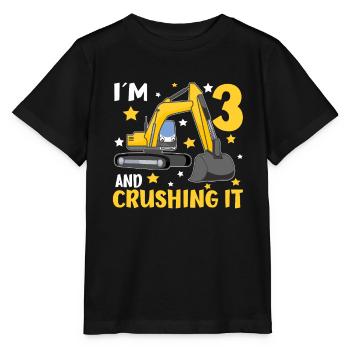 I'm 3 And Crushing It Boys 3rd Birthday Excavator - Stanley/Stella Kinder T-Shirt MINI CREATOR  - Schwarz - Vorne - Mikhail (115cm)
