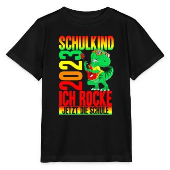 Schulkind 2023 Ich Rocke Jetzt Die Schule - Dino S - Stanley/Stella Kinder T-Shirt MINI CREATOR  - Schwarz - Vorne - Mikhail (115cm)