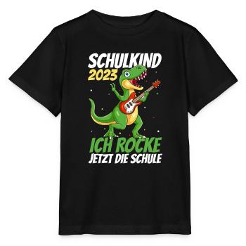 Schulkind 2023 Ich Rocke Jetzt Die Schule - Dino S - Stanley/Stella Kinder T-Shirt MINI CREATOR  - Schwarz - Vorne - Mikhail (115cm)
