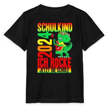 Schulkind 2024 Ich Rocke Jetzt Die Schule - Dino E - Stanley/Stella Kinder T-Shirt MINI CREATOR  - Schwarz - Vorne - Mikhail (115cm)