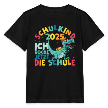 Schulkind 2025 Ich Rocke Jetzt Die Schule - Dino E - Stanley/Stella Kinder T-Shirt MINI CREATOR  - Schwarz - Vorne - Mikhail (115cm)