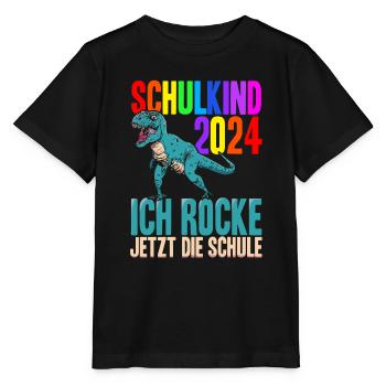 Schulanfang 2024 Dino Dinosaurier Einschulung Schu - Stanley/Stella Kinder T-Shirt MINI CREATOR  - Schwarz - Vorne - Mikhail (115cm)