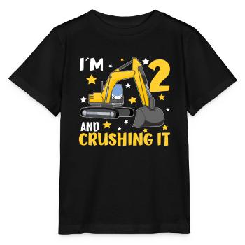 I'm 2 And Crushing It Boys 2nd Birthday Excavator - Stanley/Stella Kinder T-Shirt MINI CREATOR  - Schwarz - Vorne - Mikhail (115cm)