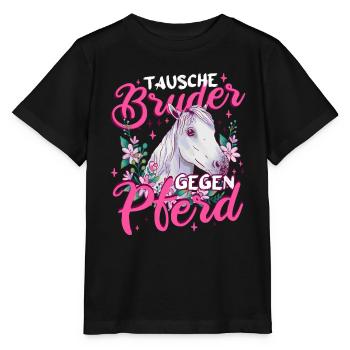 Pferde Mädchen Tausche Bruder gegen Pferd - Stanley/Stella Kinder T-Shirt MINI CREATOR  - Schwarz - Vorne - Mikhail (115cm)