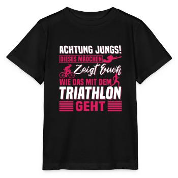 Triathlon Dieses Mädchen zeigt euch wie das geht - Stanley/Stella Kinder T-Shirt MINI CREATOR  - Schwarz - Vorne - Mikhail (115cm)